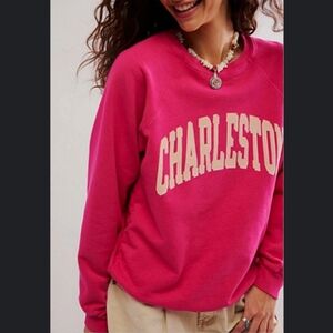 Free People Retro Brand Classic Crew Sweatshirt In Beetroot Charleston Size XL